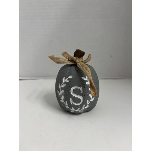 Pumpkin Letter S Initial Decor Gray  Harvest Autumn Halloween Fall 4.5 X 2.75 - Picture 1 of 6
